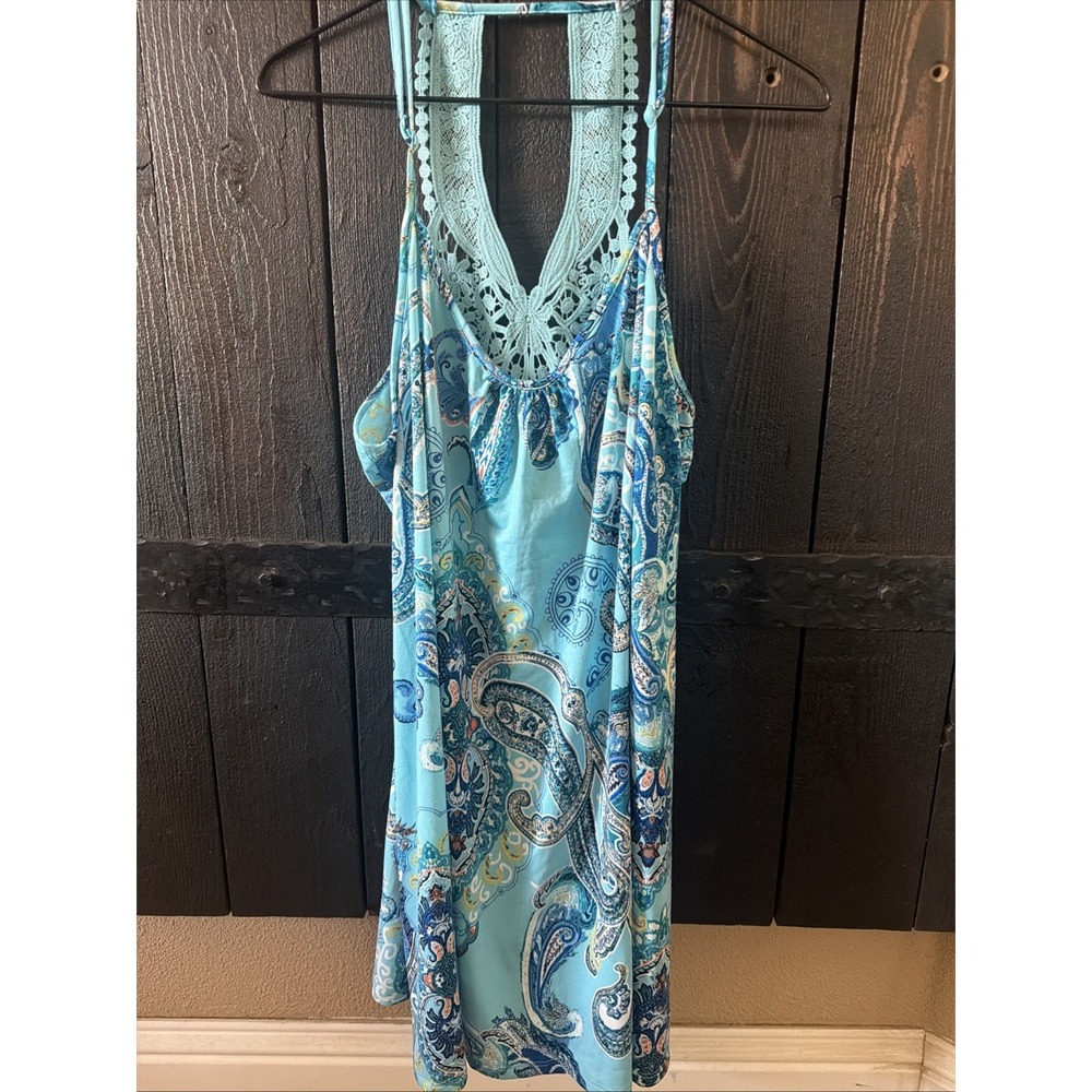 In Bloom Women's Mini Sun Dress Size Xl NWT Lightweight Blue Paisley Long Blouse